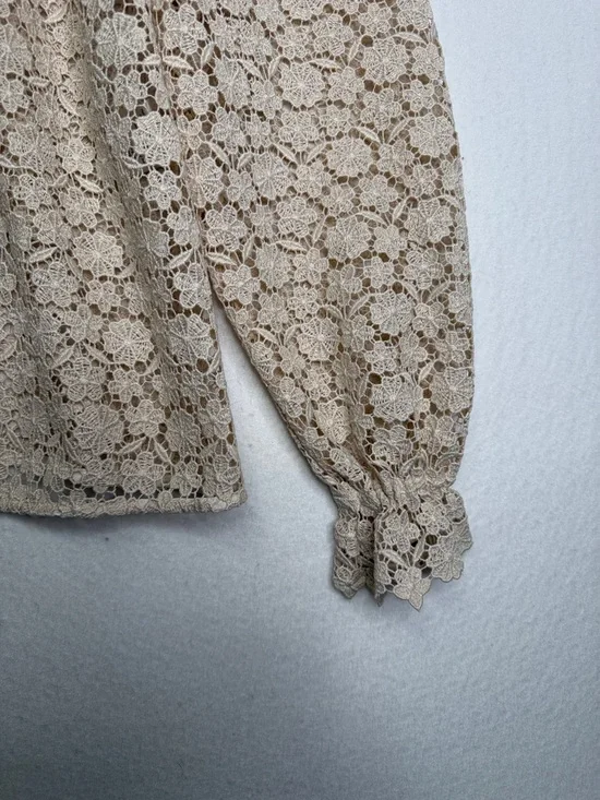 Sezane Elegant Jordyna Cream Floral Lace Longsleeve Ruffle Blouse | 34 - Picture 3 of 8